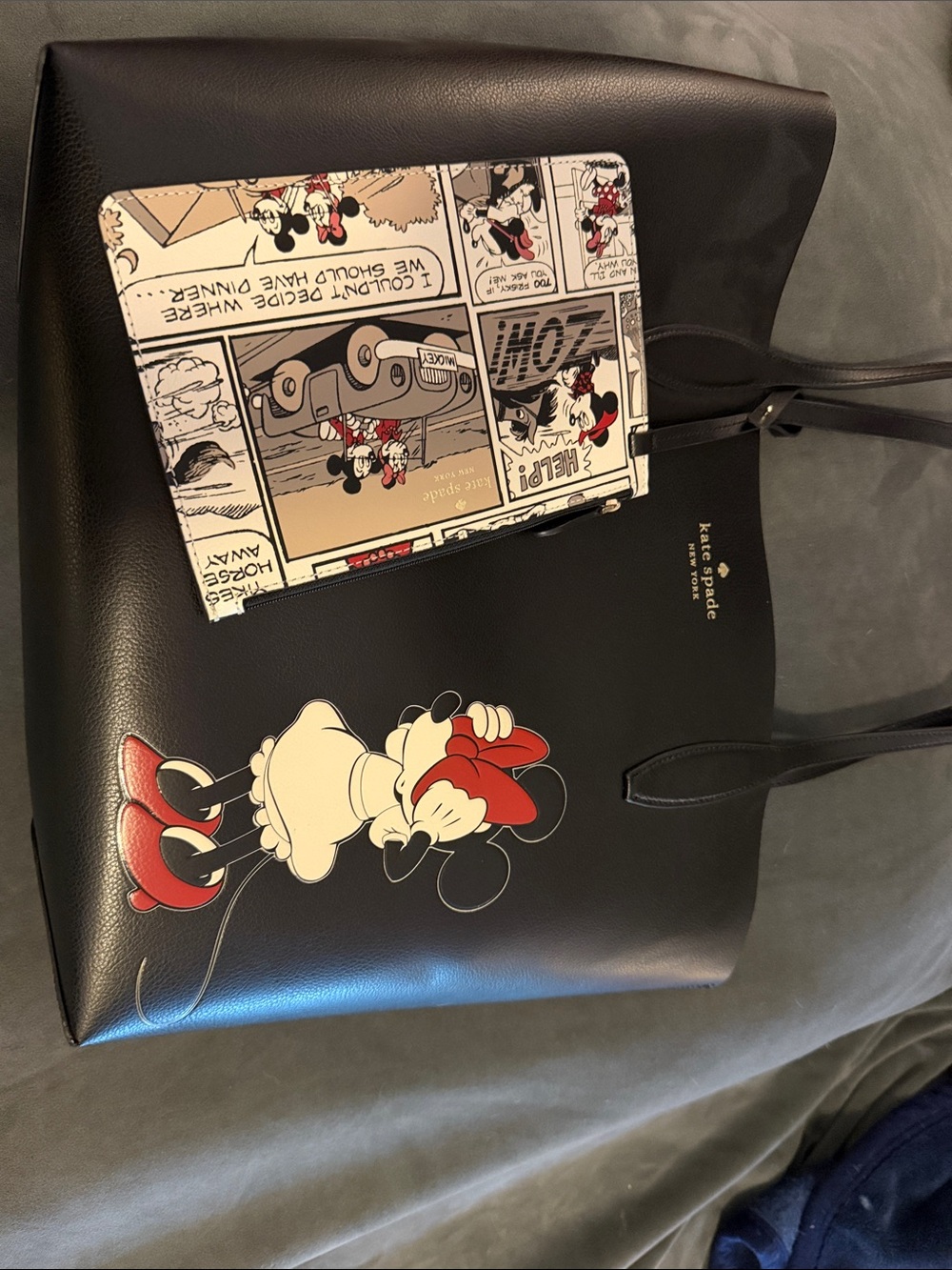 kate spade Black Minnie Mouse Comic Tote with Red Accents